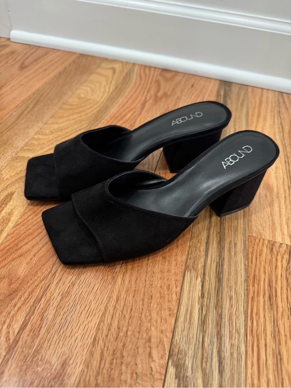 ABOUND Black Suede Square Toe Block Heel Mules